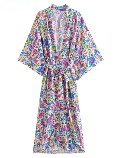 Kimono long de plage | paon beige Beige