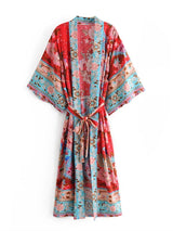 Kimono long de plage | paon rouge Rouge