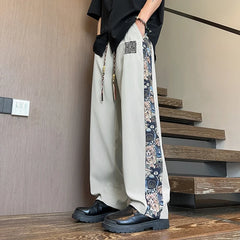 Pantalon japonais large à panneau imprimé coloris gris clair