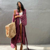 Kimono long de plage tie-dye Vieux rose