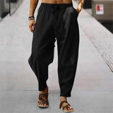 Pantalon droit japonais en coton et lin coloris noir