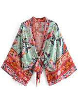 Kimono court de plage | cachemire Vert