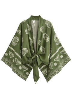 Kimono court de plage | médaillons Vert