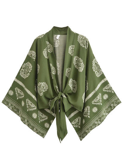 Kimono court de plage | médaillons Vert