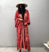 Kimono long de plage tie-dye Rouge