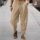 Pantalon droit japonais en coton et lin coloris camel