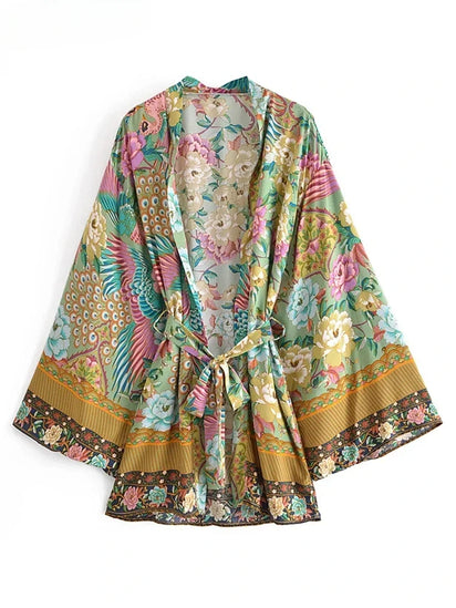 Kimono court de plage | paon vert Vert