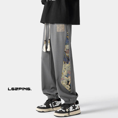 pantalon japonais homme brodé style rétro