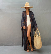 Kimono long de plage tie-dye Anthracite