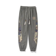 pantalon japonais homme brodé style rétro - détail du tissu