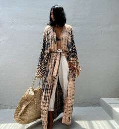 Kimono long de plage tie-dye Beige rosé