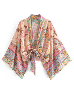 Kimono court de plage | cachemire Beige