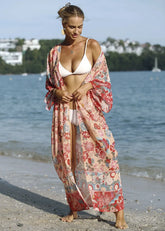 robe kimono à motifs de fleurs