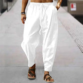 Pantalon droit japonais en coton et lin coloris blanc