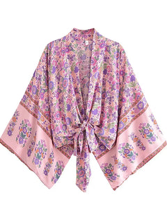 Kimono court de plage | cachemire Rose