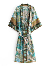 Kimono long de plage | jardin doré Vert émeraude