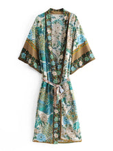 Kimono long de plage | jardin doré Vert émeraude