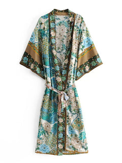 Kimono long de plage | jardin doré Vert émeraude