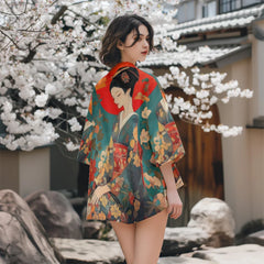 Veste Kimono Femme Avec Motifs De Geisha
