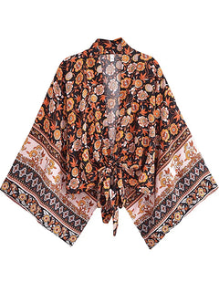 Kimono court de plage | cachemire Noir