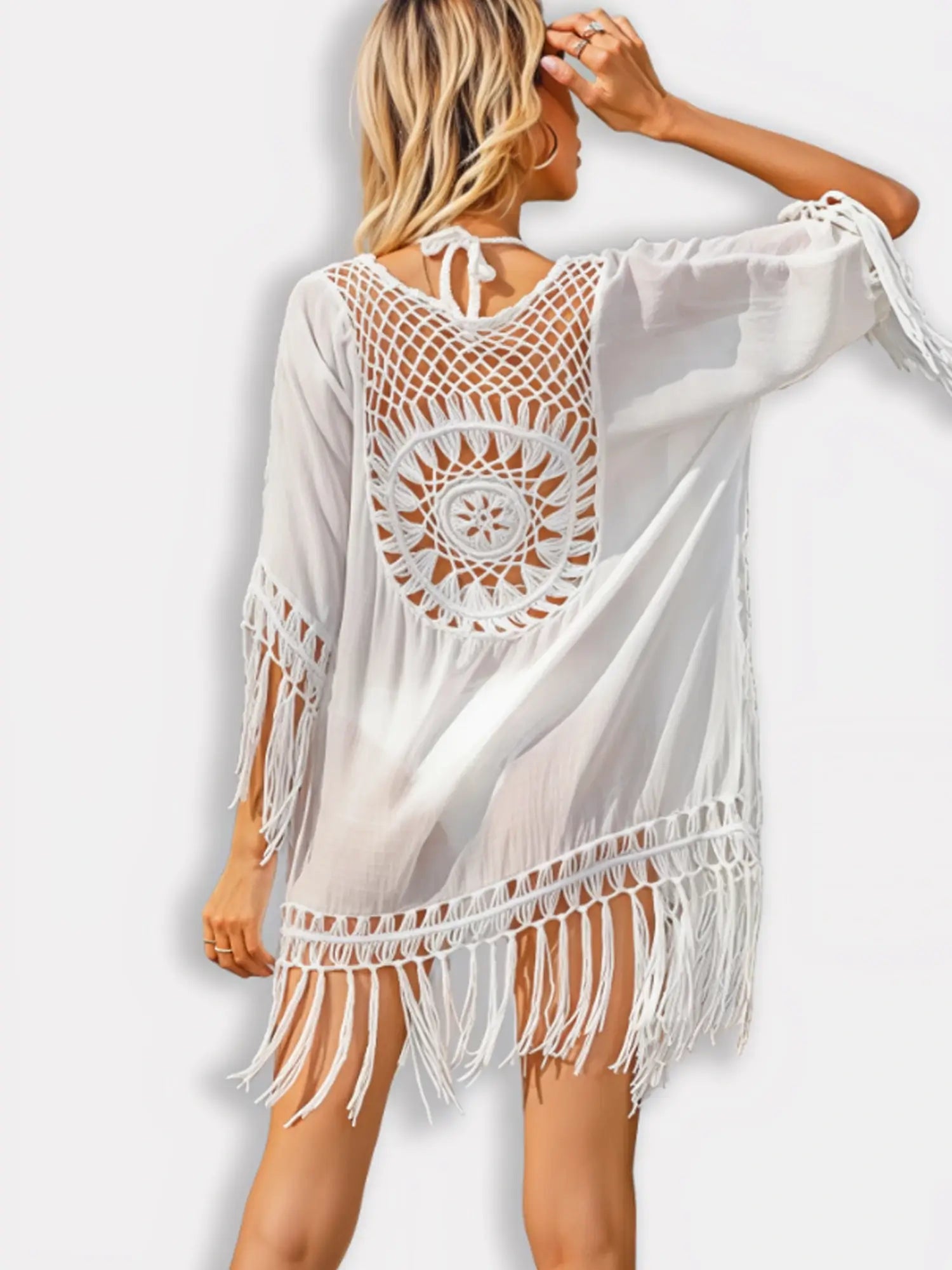 Kimono plage crochet blanc