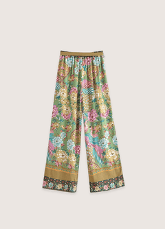 ensemble de pantalon kimono avec motif de paon fleuri