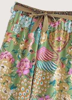 pantalon kimono motif paon fleuri