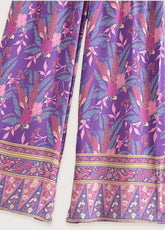 pantalon en kimono violet à motifs fleuris