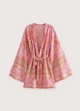 Kimono court de plage | floral vintage Rose