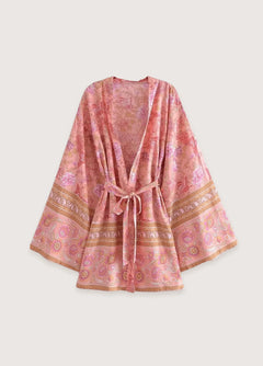 Kimono court de plage | floral vintage Rose