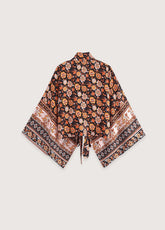 Kimono court de plage | bohème fleuri Orange et noir