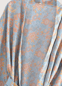 kimono floral bleu gris et rose