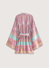 Kimono court de plage | bleu et rose Rose