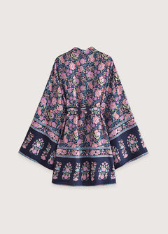 Kimono court de plage | fleurs des champs Noir