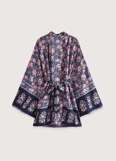 Kimono court de plage | fleurs des champs Noir