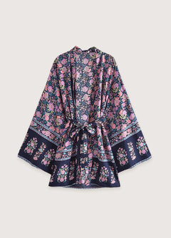 Kimono court de plage | fleurs des champs Noir