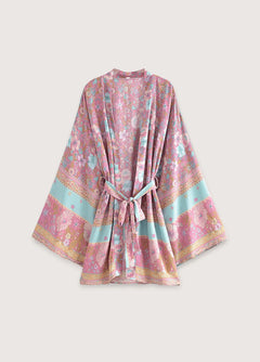 Kimono court de plage | bleu et rose Rose