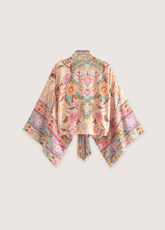 kimono court à fleurs rose pâle