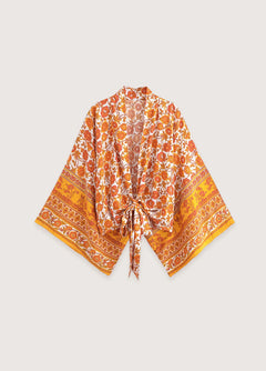 Kimono court de plage | bohème fleuri Jaune