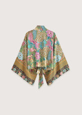 kimono court à motif de paon fleuri