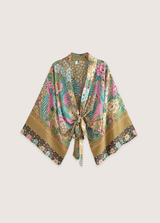 Kimono Court À Motif De Paon Fleuri