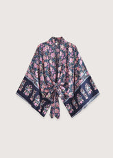 Kimono court de plage | bohème fleuri Bleu nuit