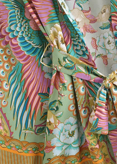 vêtement d'été kimono court paon fleuri