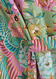 kimono plage motif paon fleuri