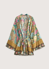 Kimono Court De Plage Avec Motif Paon Fleuri