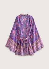 Kimono Court Plage Fuchsia À Fleurs