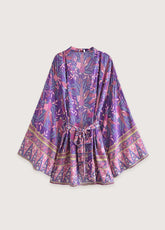 Kimono Court Plage Fuchsia À Fleurs