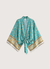 Kimono court de plage | bohème fleuri Turquoise