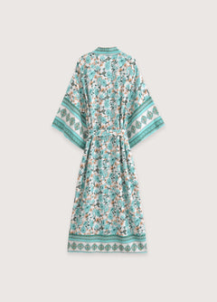 kimono long bleu calanque