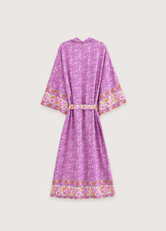 Kimono long de plage | petites fleurs Rose fuchsia
